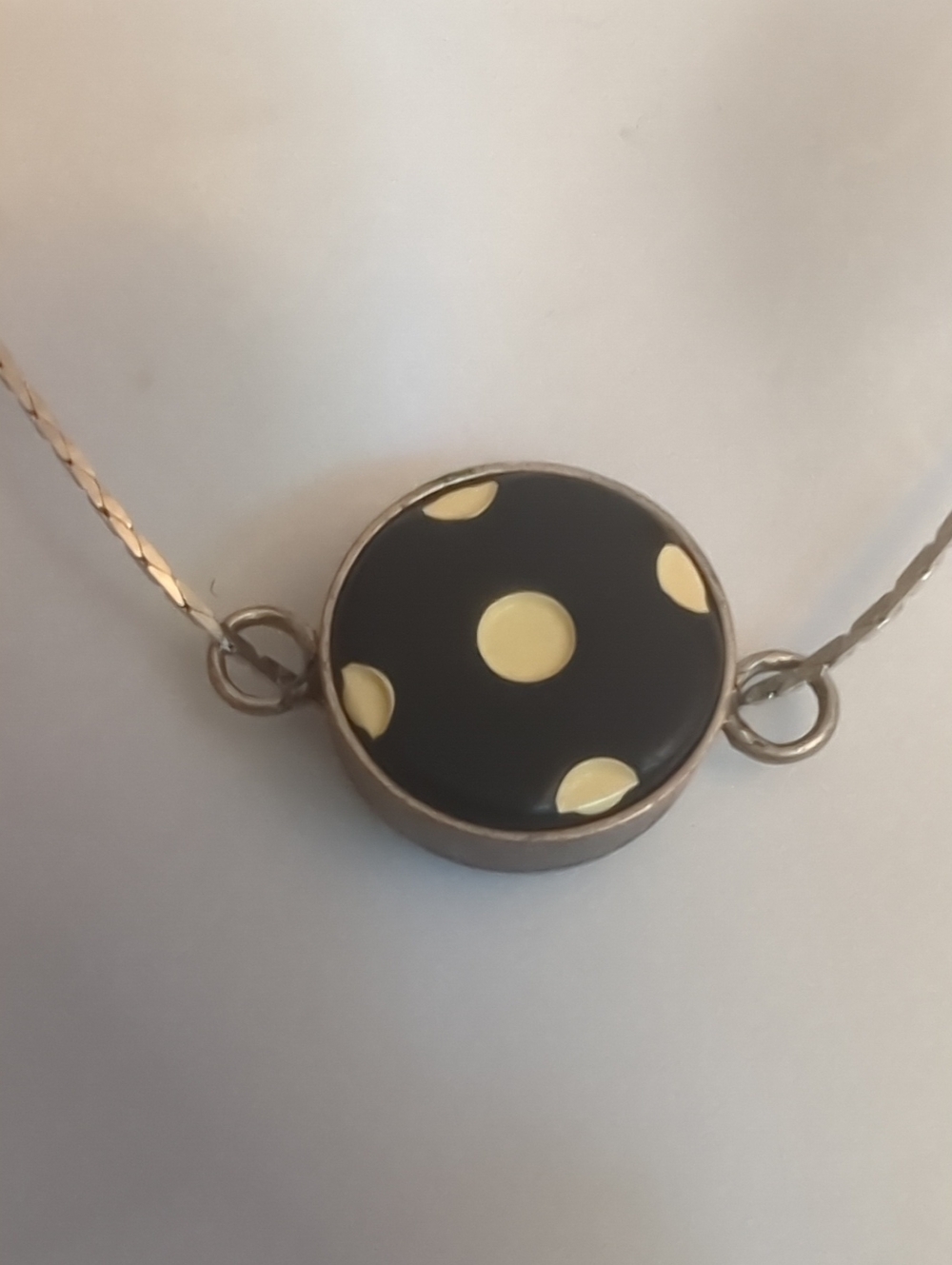 Polished Black and Gold Polka Dot Round Pendant Necklace